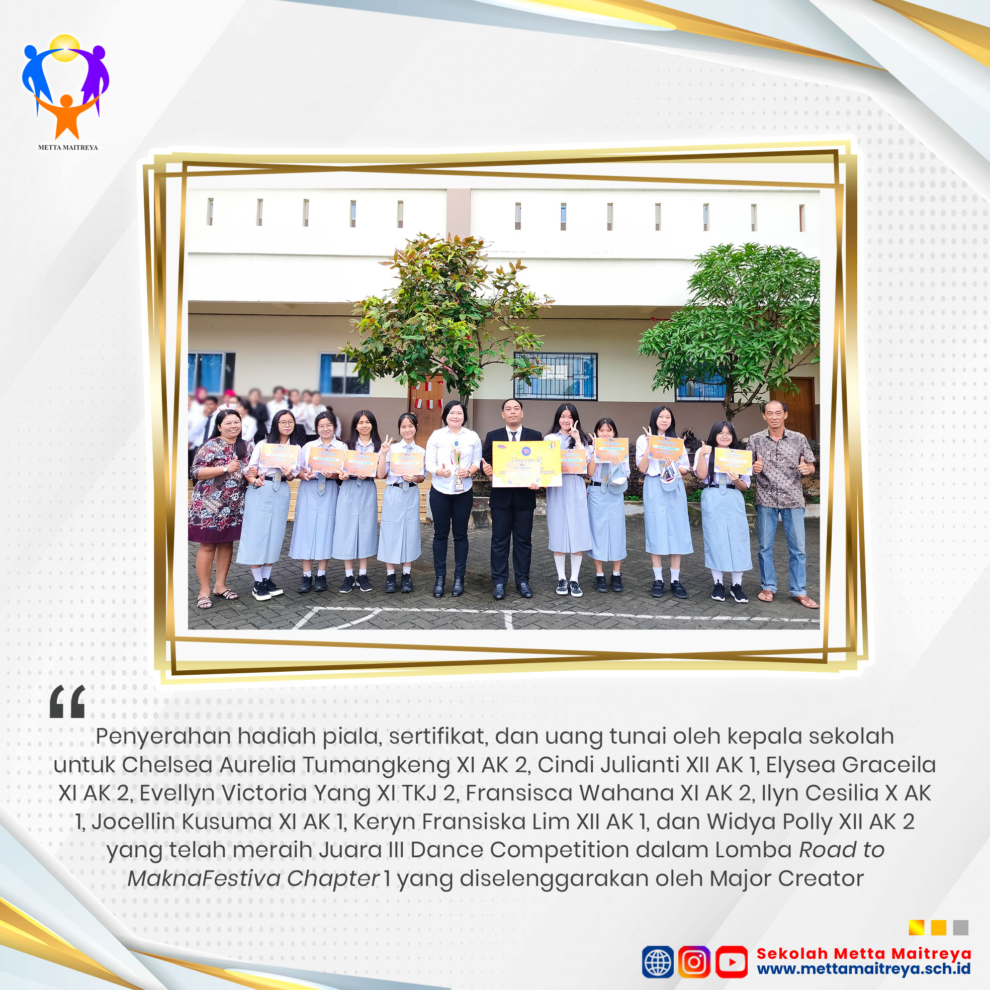 Penyerahan Hadiah Lomba Dance Competition oleh Kepala Sekolah | SMK METTA MAITREYA